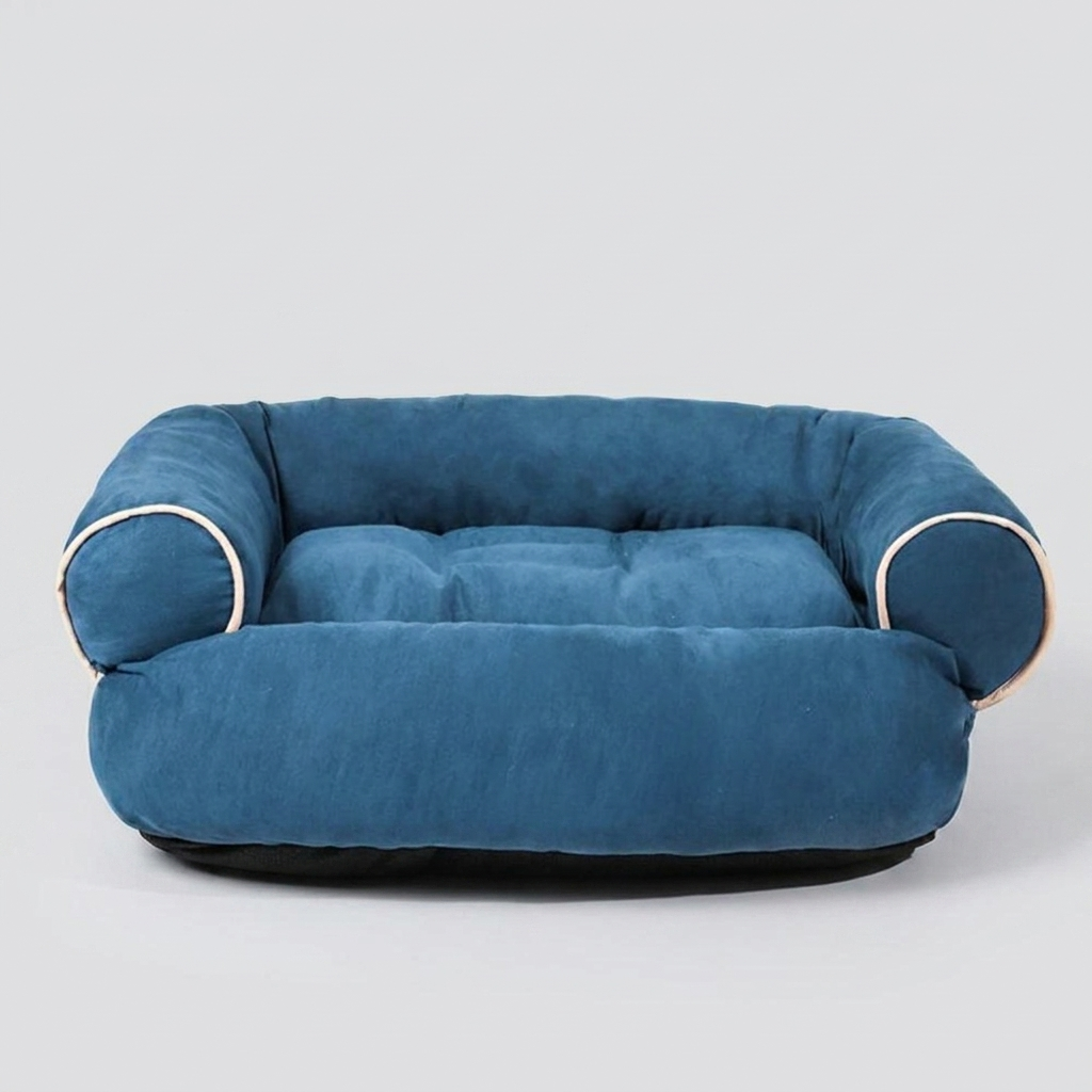 Plush luxury dog sofa with soft fabric, an elegant pet couch designed for ultimate comfort and durability. Pet accessory.