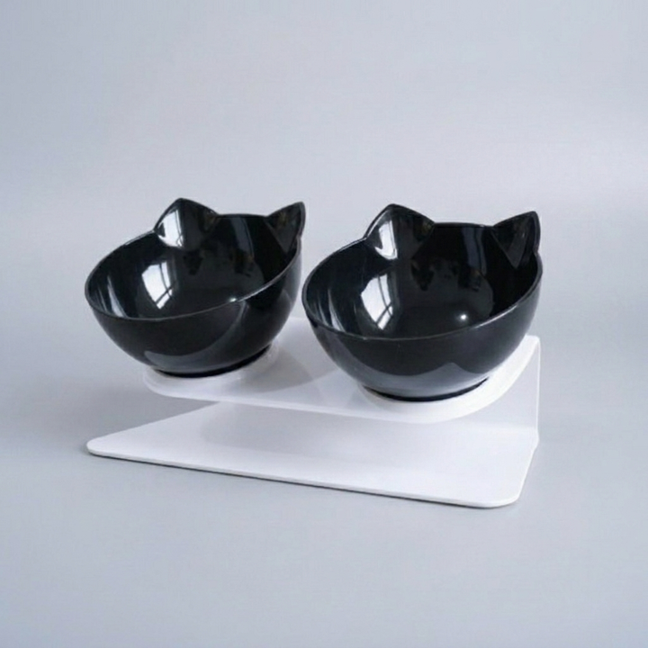 Anti-vomiting elevated cat bowls. Dual pet feeder promotes healthy eating, improved digestion, and neck comfort for felines.