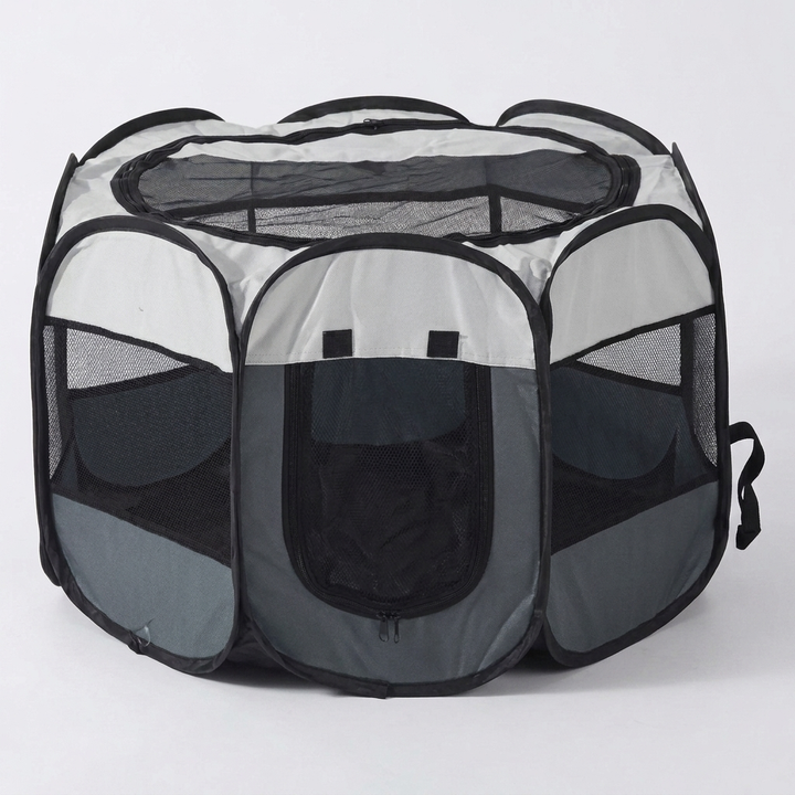Spacious portable dog tent for travel, outdoor camping. Doubles as a comfortable dog house & secure animal carrier.