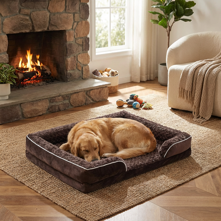 Orthopaedic dog bed for joint support, grey, featuring a cozy, anti-arthritic design for senior pets.