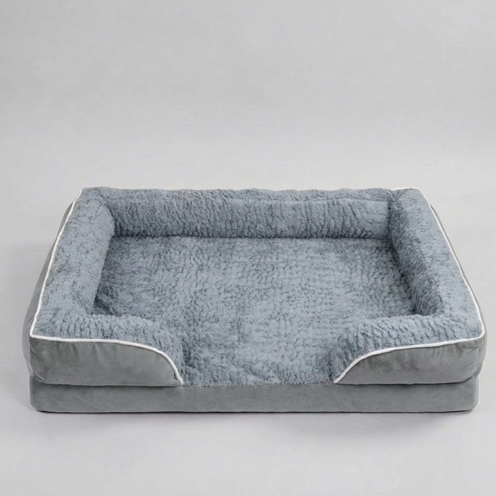 Premium orthopedic dog bed for senior dogs, offering joint support & pet comfort. Washable, water-repellent cover for easy care.