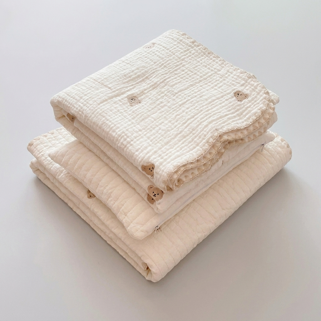 Comfortable embroidered cotton dog/cat bed set with soft pillow & quilt. Washable small/medium pet supplies.