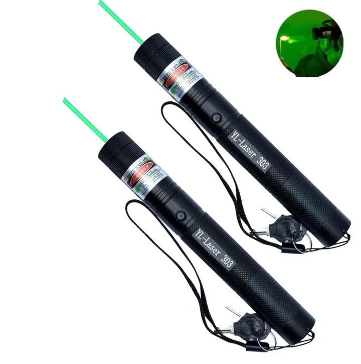 Precision dual-beam red & green high-power laser pointer, featuring safety lock for secure use.