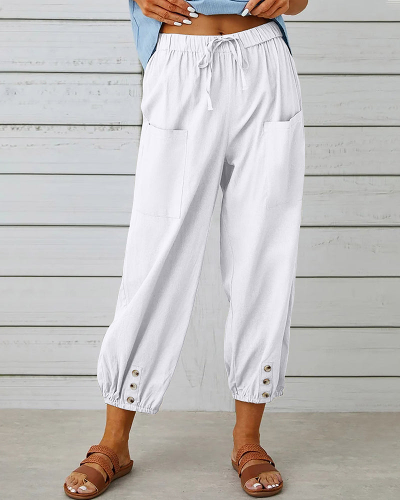 Comfortable high-waisted wide-leg trousers for women, suitable for elegant office wear or relaxed casual outfits.