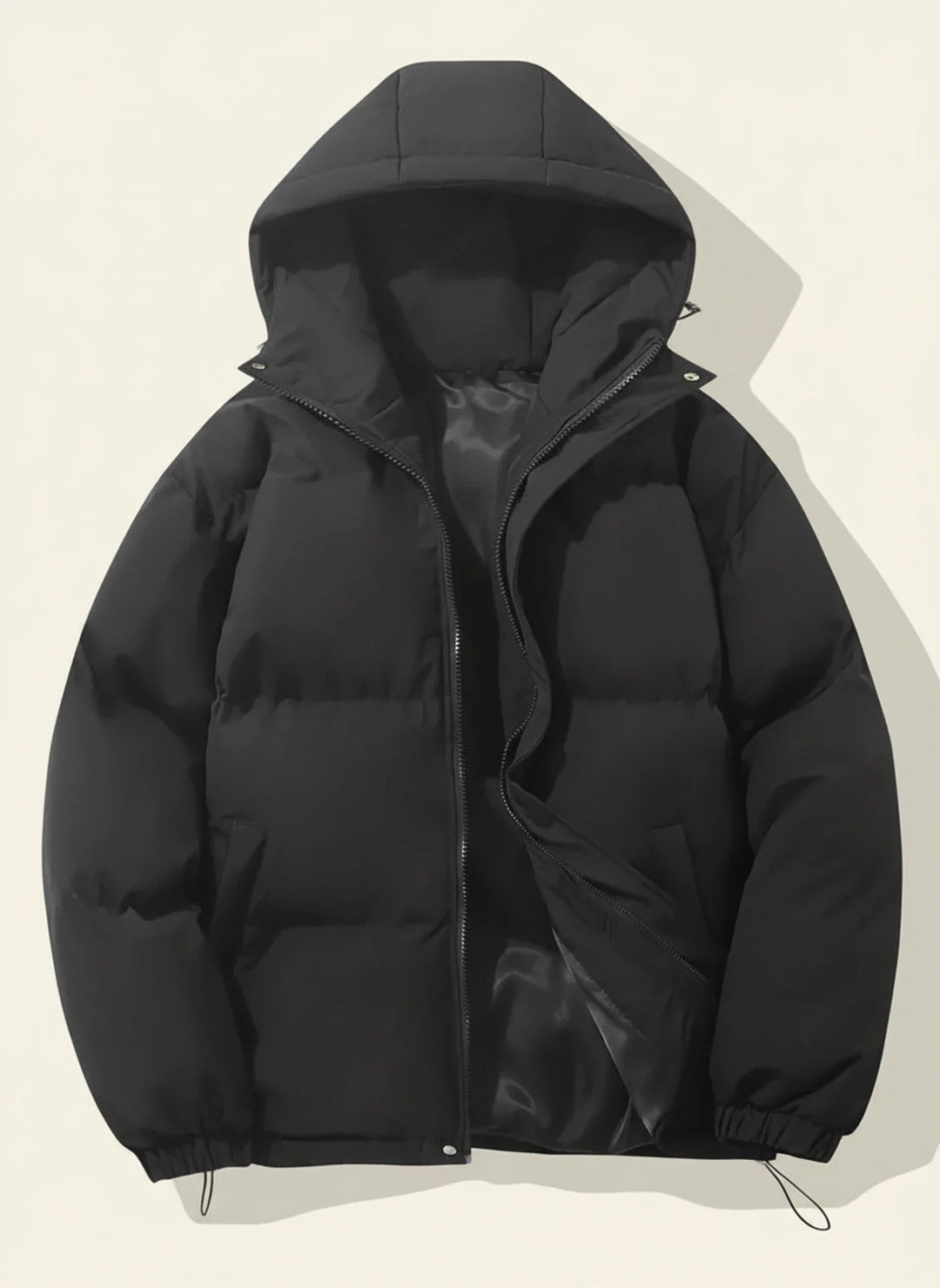 Women's cozy hooded puffer jacket, perfect for winter and cold weather. Warm, stylish outerwear.