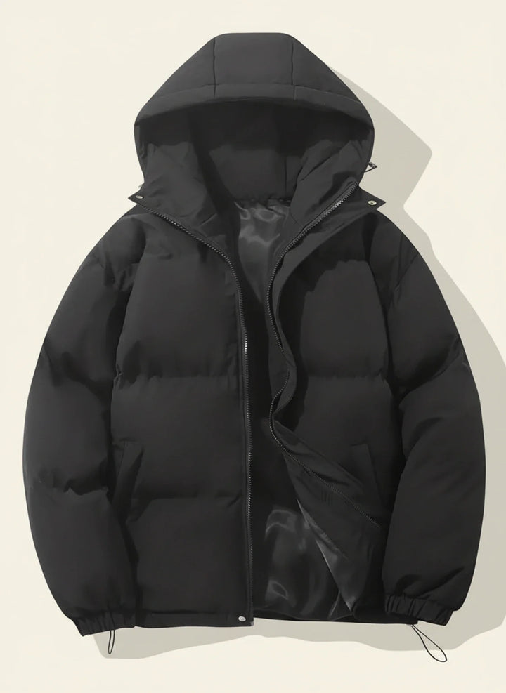 Women's cozy hooded puffer jacket, perfect for winter and cold weather. Warm, stylish outerwear.