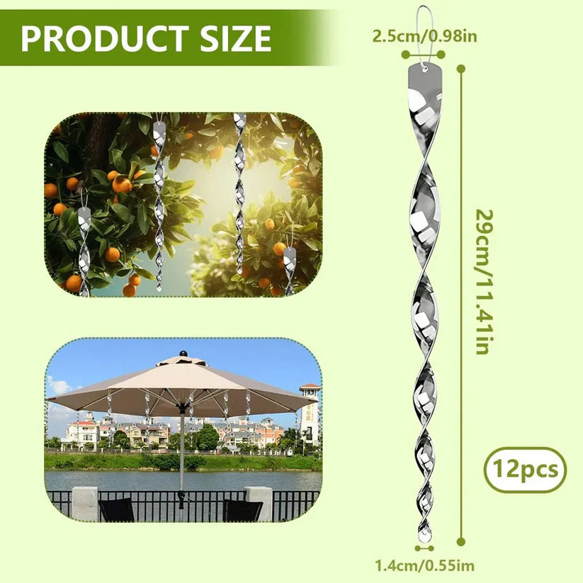 Durable reflective bird repeller rod for humane outdoor bird control in gardens, balconies, and roofs. Pest deterrent.