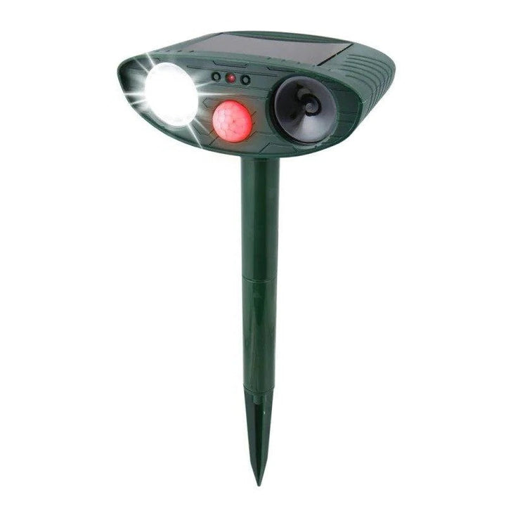 Easy-to-install outdoor solar deer repeller, electronic pest control protecting gardens & yards from deer.
