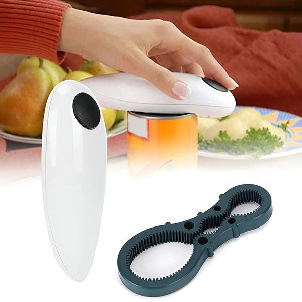 Automatic electric can & bottle opener, a hands-free kitchen gadget for easy opening.