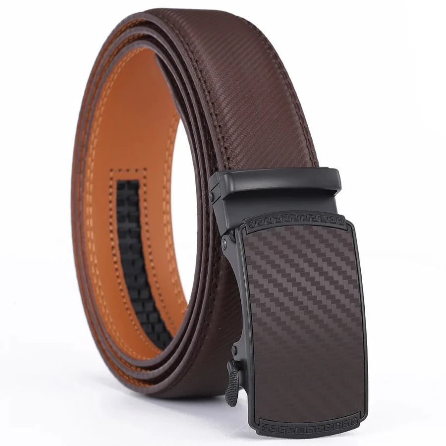 Sleek men's genuine leather belt with an automatic slide buckle, a versatile accessory.