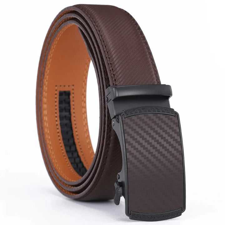 Sleek men's genuine leather belt with an automatic slide buckle, a versatile accessory.