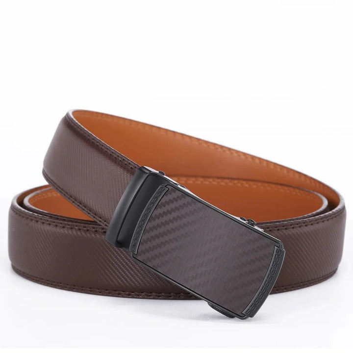 Men's genuine leather automatic slide buckle belt, perfect for formal or casual wear.