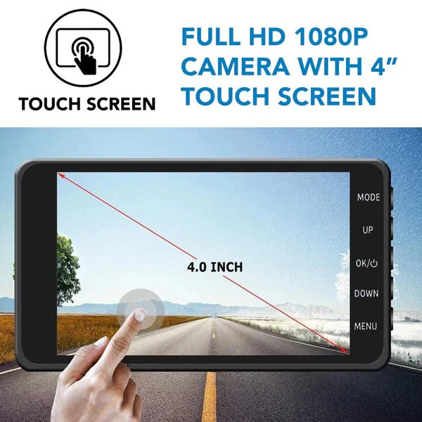 Compact dual car camera: 1080p HD front & rear dash cam with G-sensor, night vision, and loop recording.
