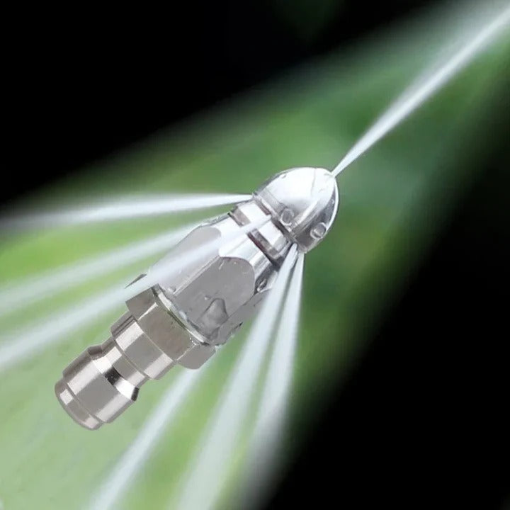 Stainless steel high-pressure sewer jetter nozzle for power washer, perfect for effective pipe cleaning & clog removal.