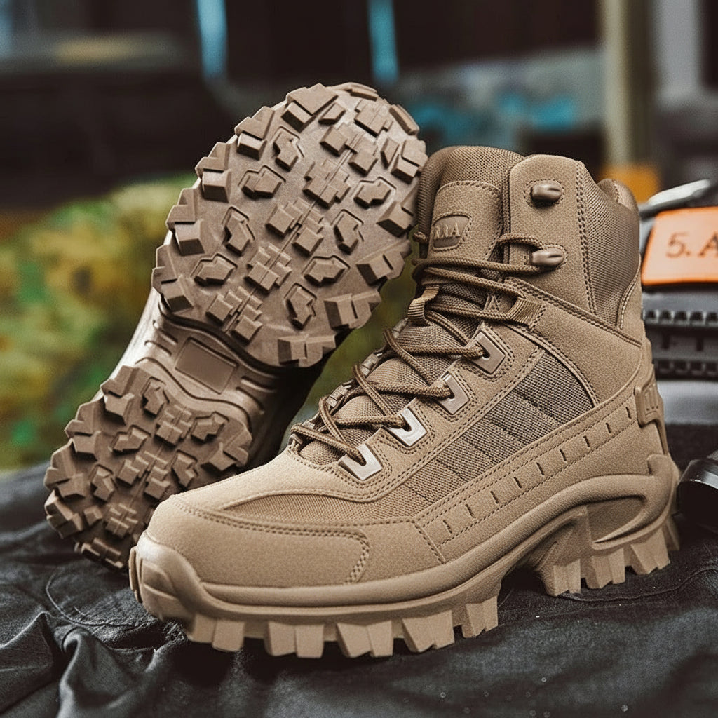 Rugged men's lace-up snow boots, waterproof design for outdoor winter adventures.