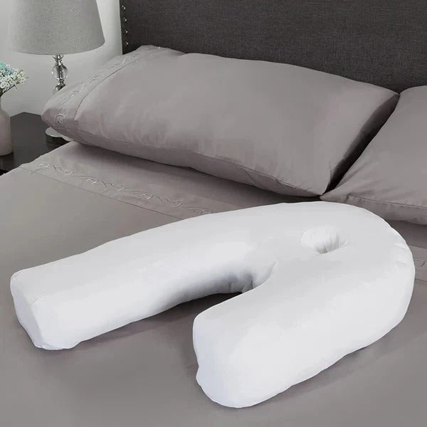 Memory foam side sleeper pillow with ear hole, designed for ultimate comfort & pressure relief. Aids better sleep.