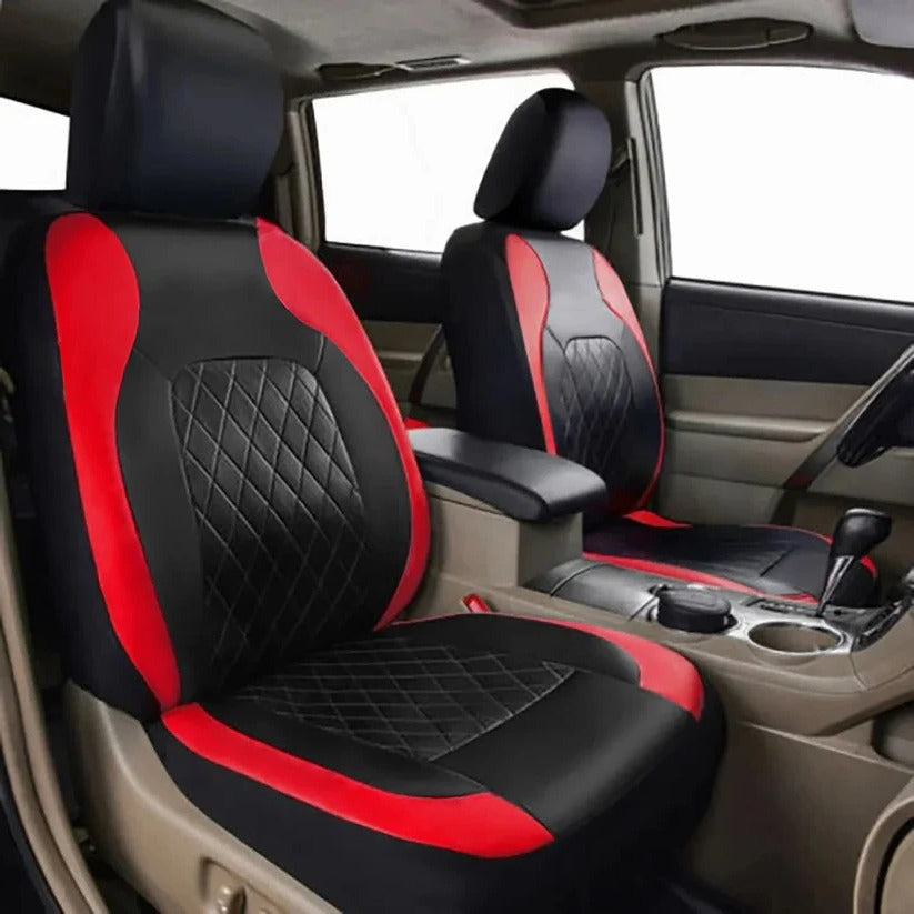 Easy-install universal fit waterproof 5-seat car seat covers for truck & SUV auto interiors.