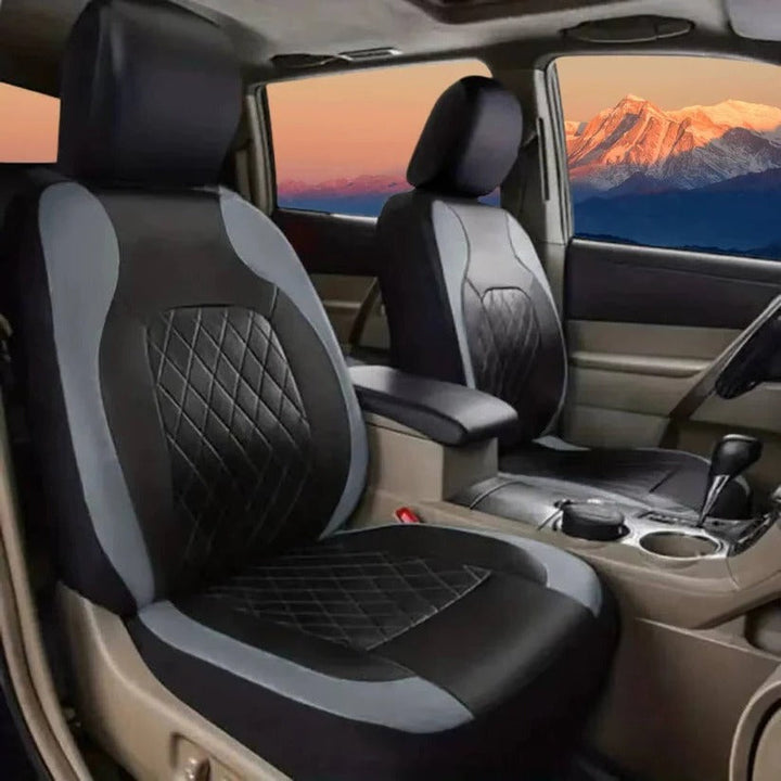 Universal waterproof PU leather 5-seat car seat covers for SUVs & trucks, pet friendly design.
