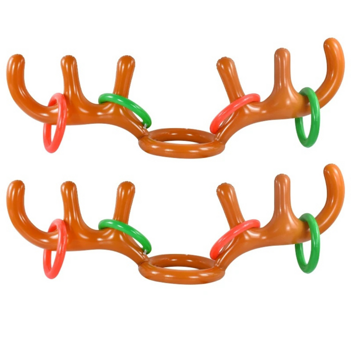 "Inflatable reindeer antler ring toss game with colorful rings, perfect for kids' Christmas parties and holiday fun."