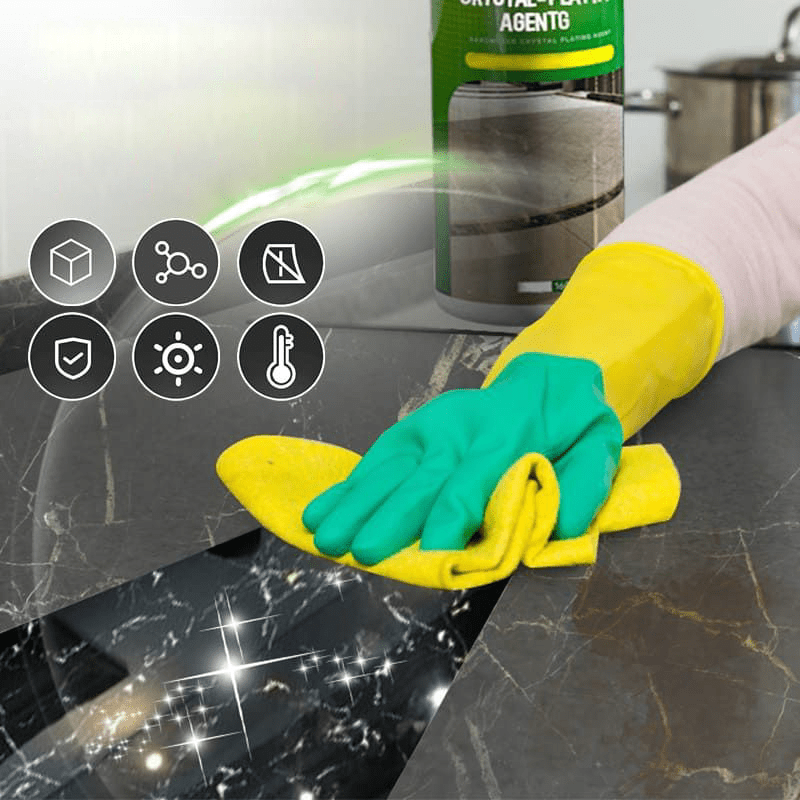 Home improvement stone coating for high-gloss shine. Protects and cleans marble, granite, & natural stone surfaces.