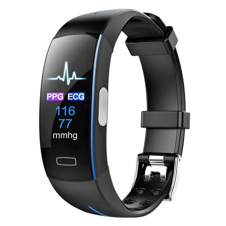Sleek silicone smartwatch with IP67. Monitors blood pressure, heart rate, sleep, and activity for daily wellness.