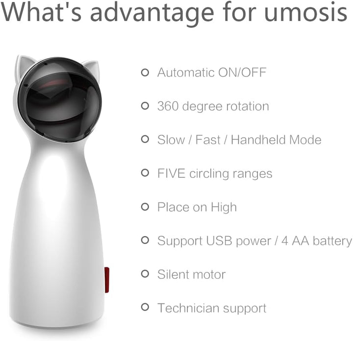 "Interactive Automatic Cat Laser Toy, white, dome shape with adjustable laser, ideal for engaging cats' hunting instincts."
