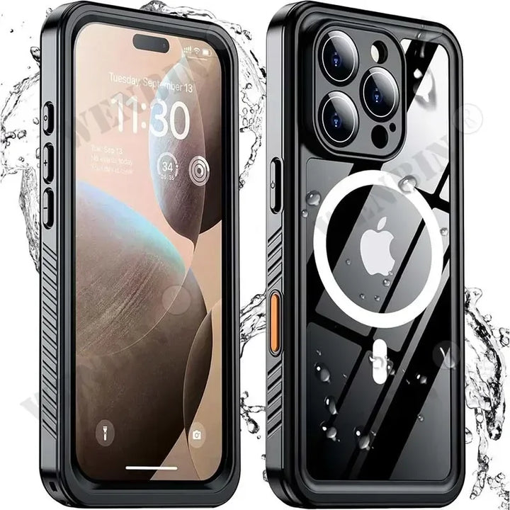 IP68 waterproof full-body iPhone case with magnetic fit, ideal for diving & outdoor use. Includes 1+1 FREE offer.