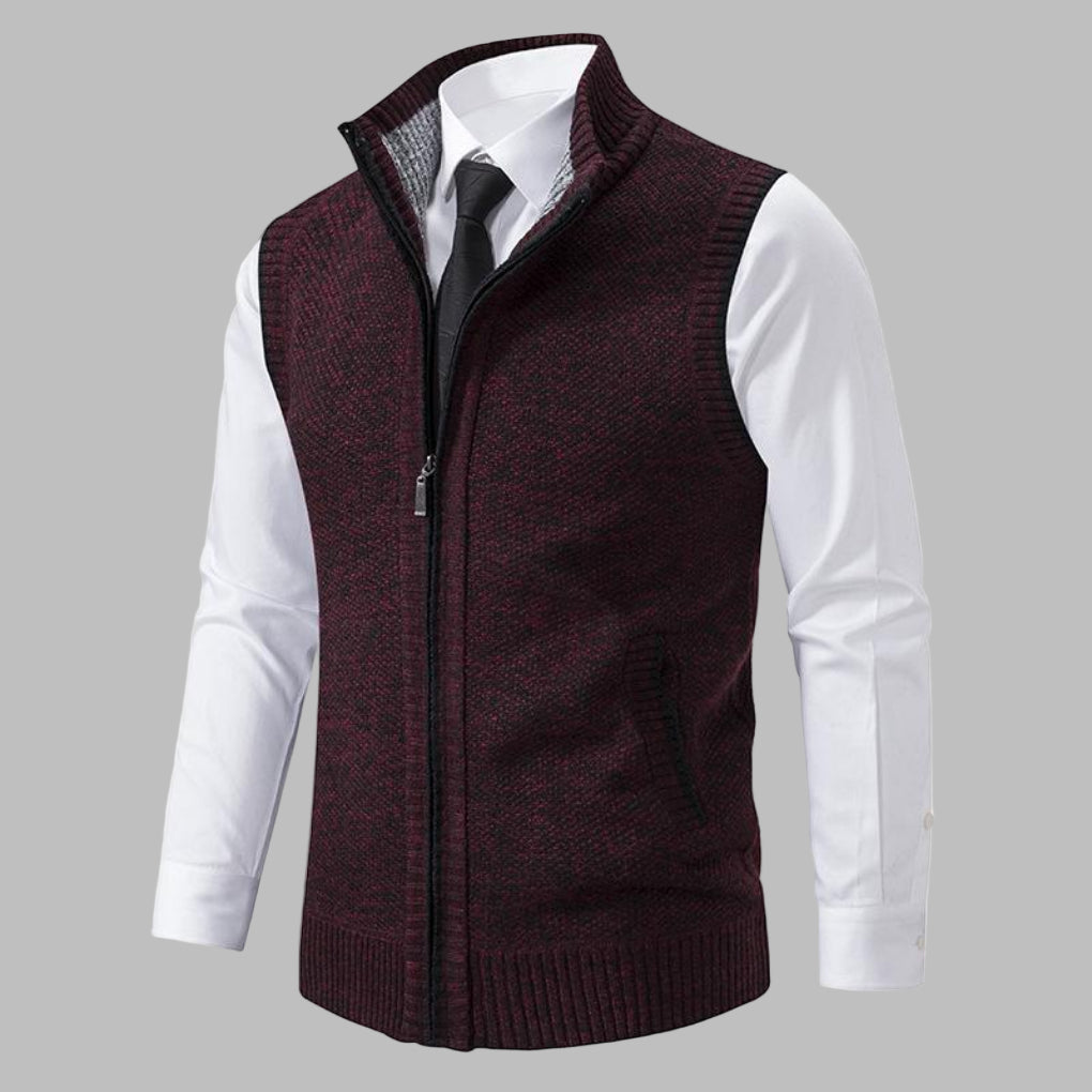 Classic men's zip-up waistcoat, an essential layering piece for versatile fall and winter fashion.