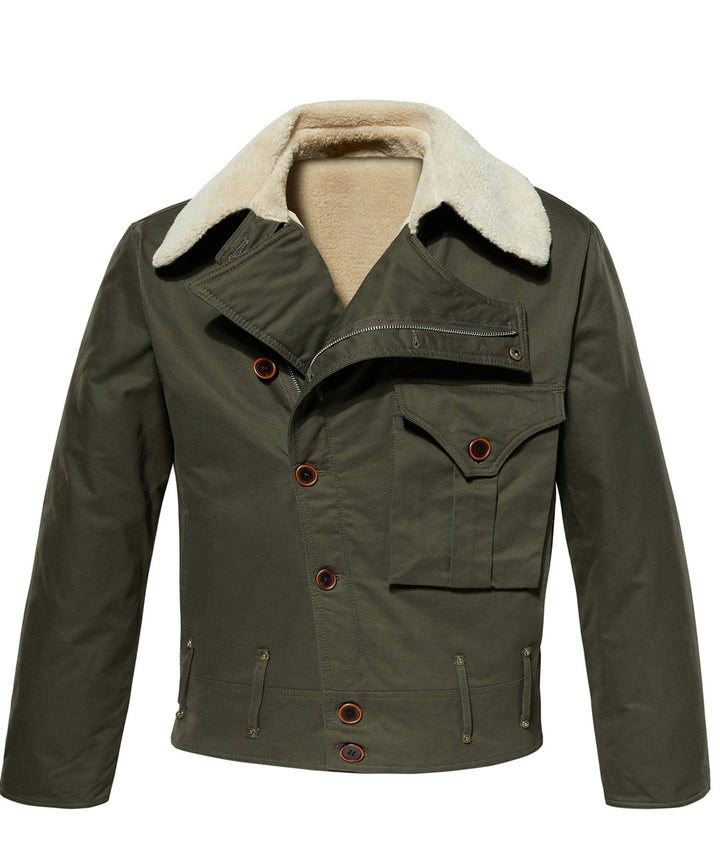 Khaki rugged aviator canvas jacket for men, front view, casual outerwear