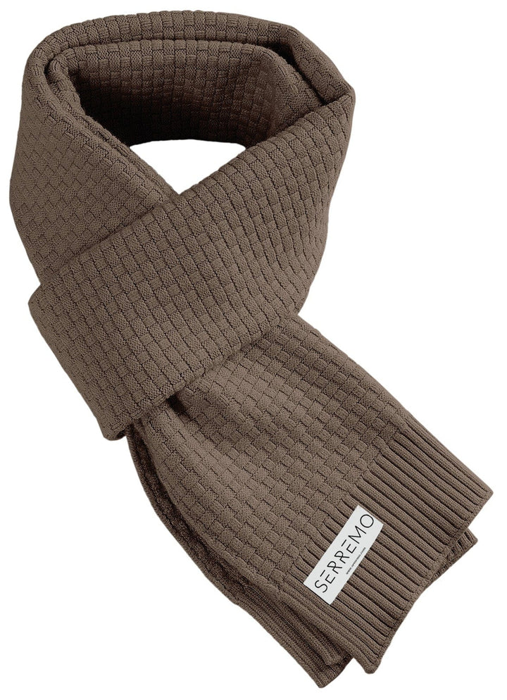 Black textured waffle knit scarf, a soft and warm unisex neck warmer for cold weather
