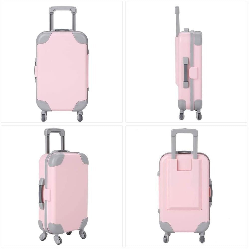 Fun 18-inch doll suitcase for kids, a key accessory for imaginative doll travel scenarios.