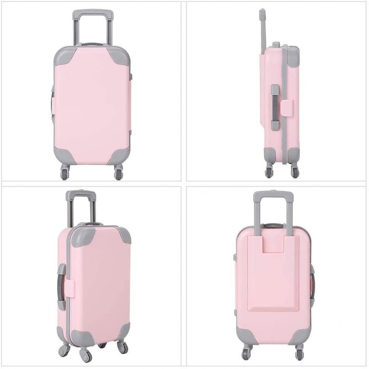 Fun 18-inch doll suitcase for kids, a key accessory for imaginative doll travel scenarios.