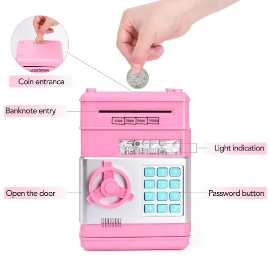 Gift for kids: Electronic piggy bank ATM with code lock. Promotes smart saving and financial learning.