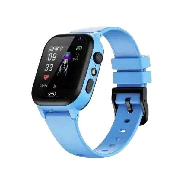 Kids' GPS smartwatch in blue, showing real-time location tracking & safety features for parental peace of mind.