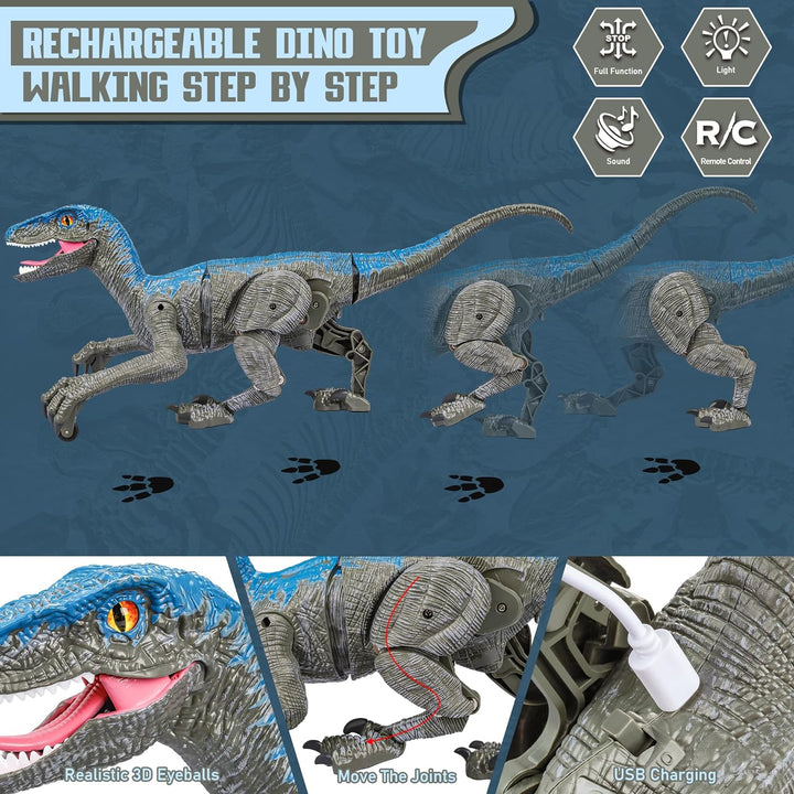 Educational remote control Velociraptor dinosaur toy, sparking curiosity about prehistoric creatures for boys and girls.