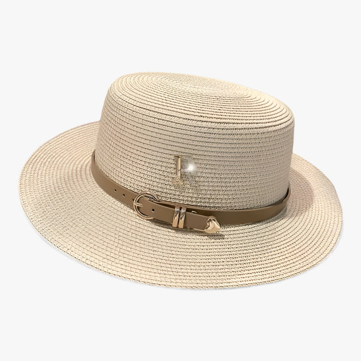 Elegant Aurelle flat crown women's summer hat. A stylish vacation & beach accessory offering excellent sun protection.