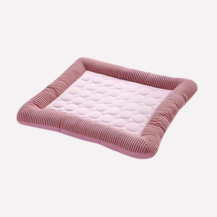 Blue cooling dog bed for large breeds, non-slip bottom, washable. Keeps pets cool & comfortable in summer.