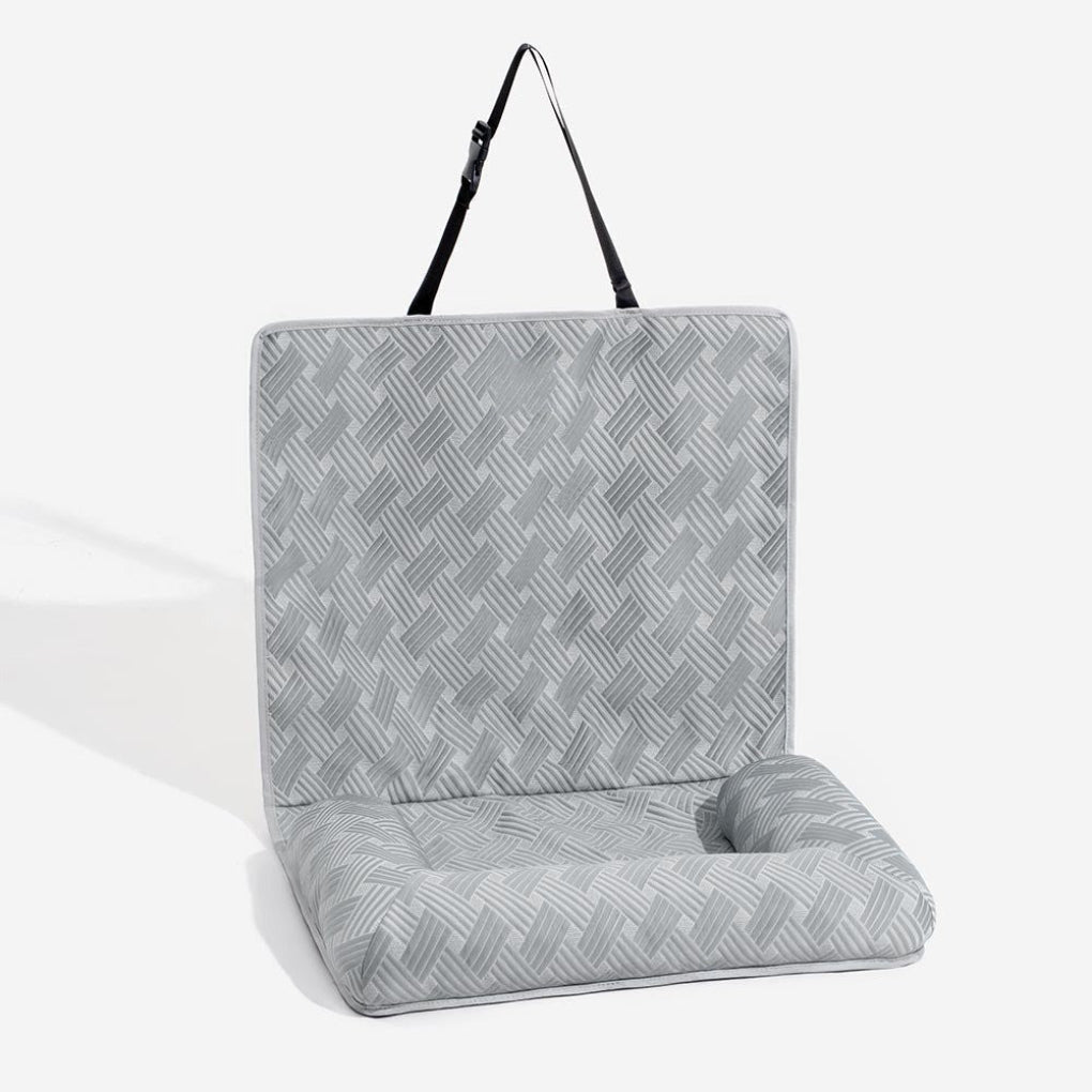 Cooling pet bed car seat for large dogs. Easy-clean bolster design ensures pet comfort & travel safety.