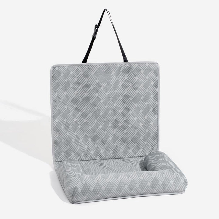 Cooling pet bed car seat for large dogs. Easy-clean bolster design ensures pet comfort & travel safety.