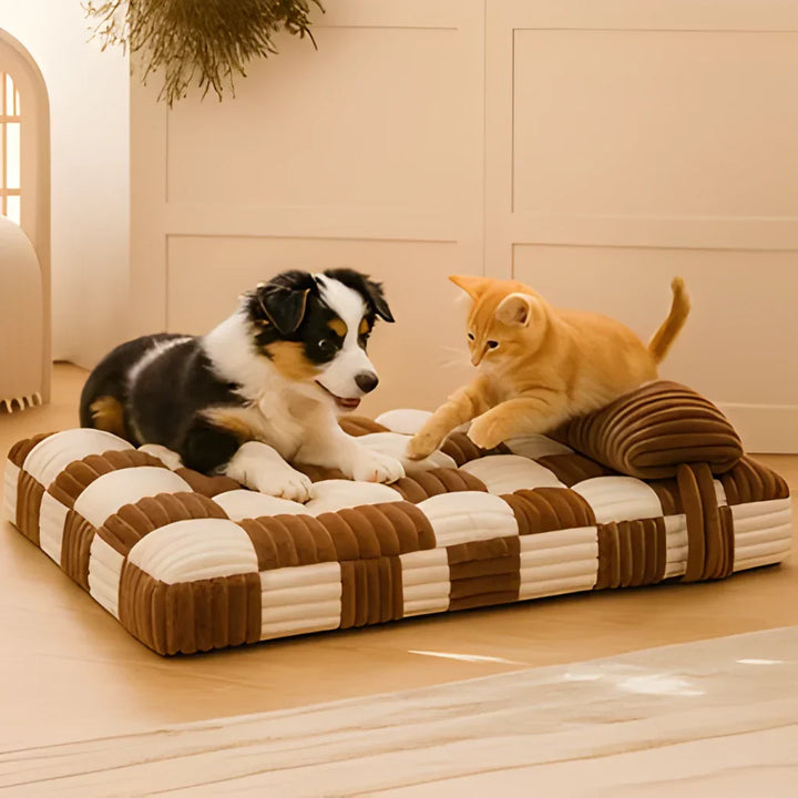 Large orthopedic dog mattress with washable cover, offering supportive comfort for big breeds & senior dogs.