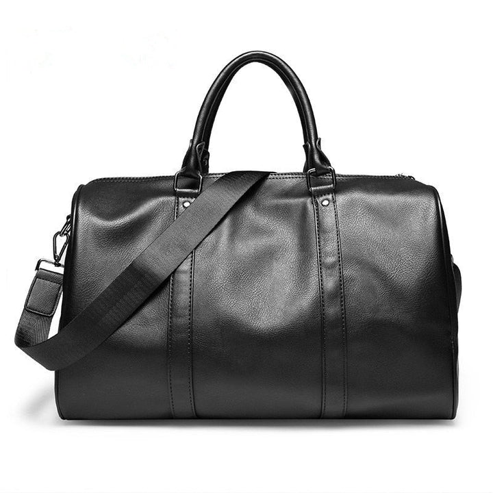 Large unisex faux leather travel duffel bag, perfect lightweight carry-on for weekend trips & gym.