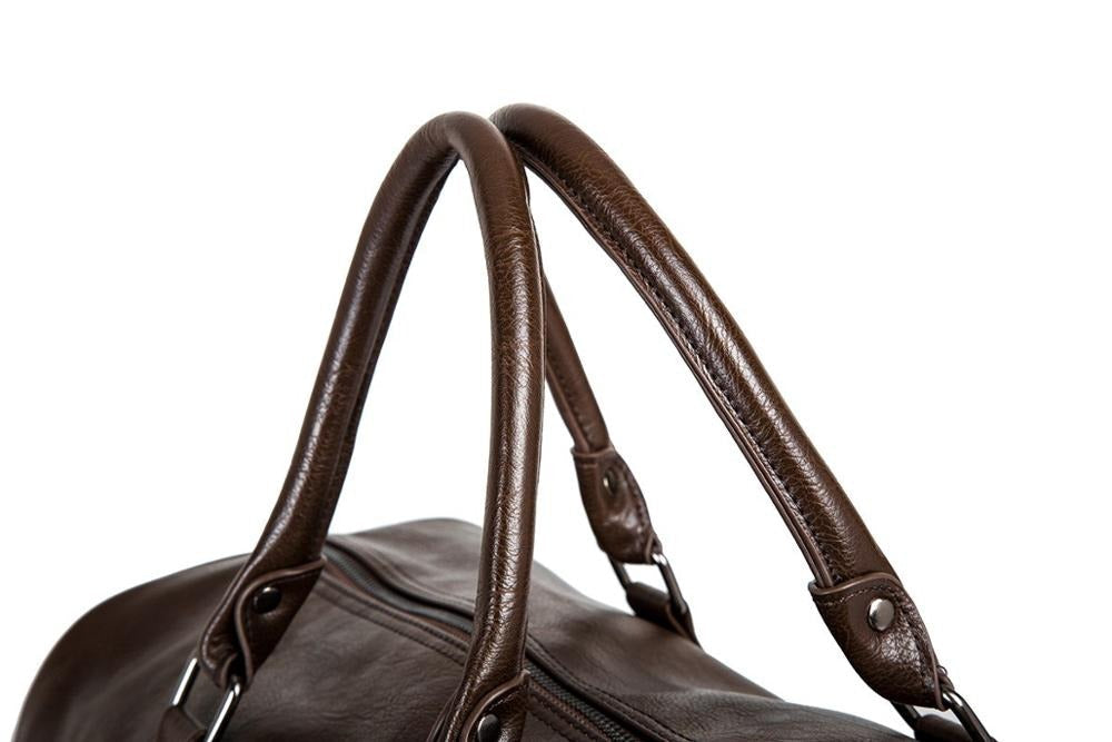 Unisex large travel duffel, faux leather, lightweight black carry-on for efficient packing.