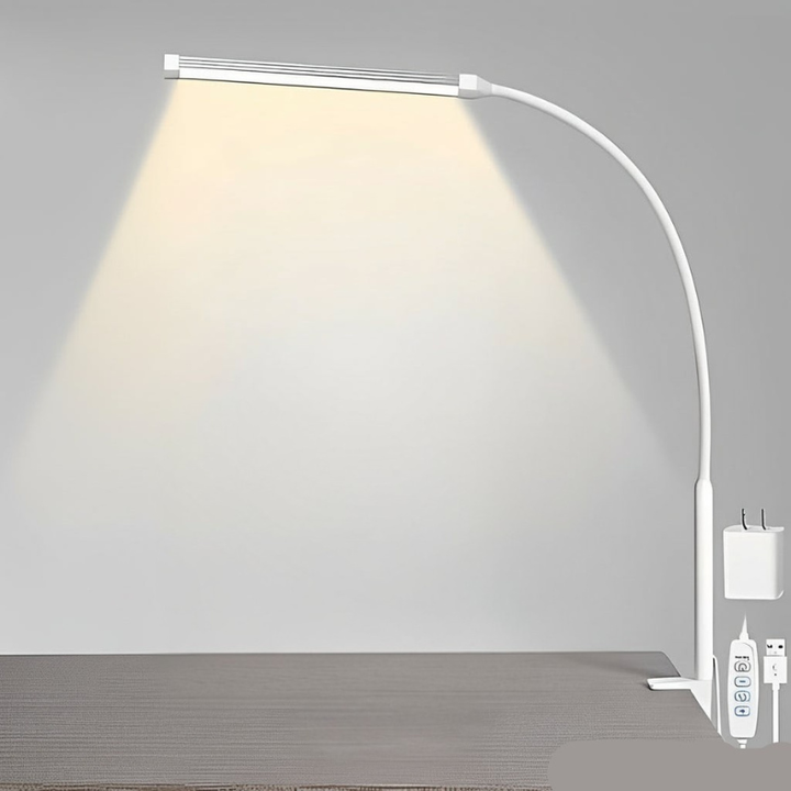 LED desk lamp with adjustable gooseneck clamp, 3 light modes. Perfect for office or home.