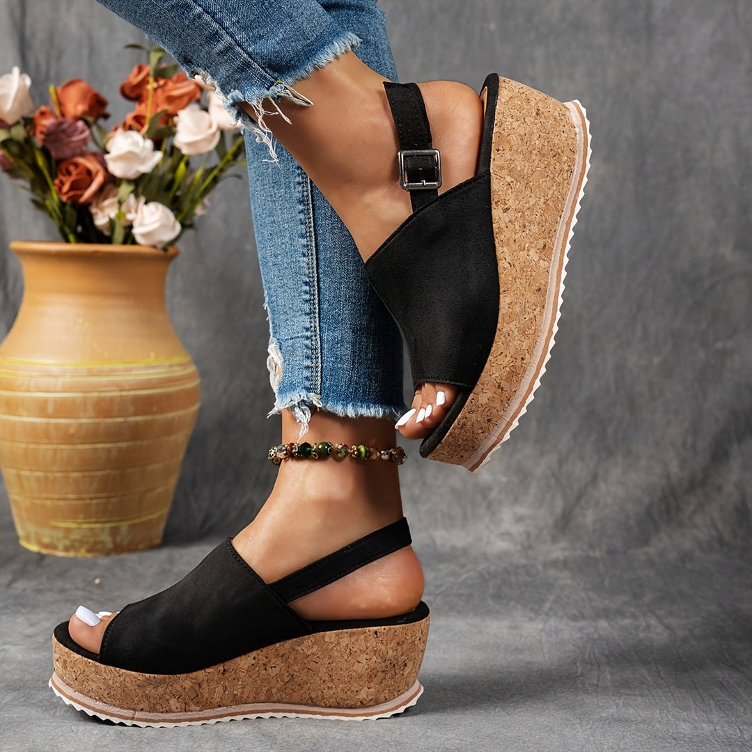 Comfortable women's leopard print platform wedge sandals with buckle strap, excellent summer footwear choice.