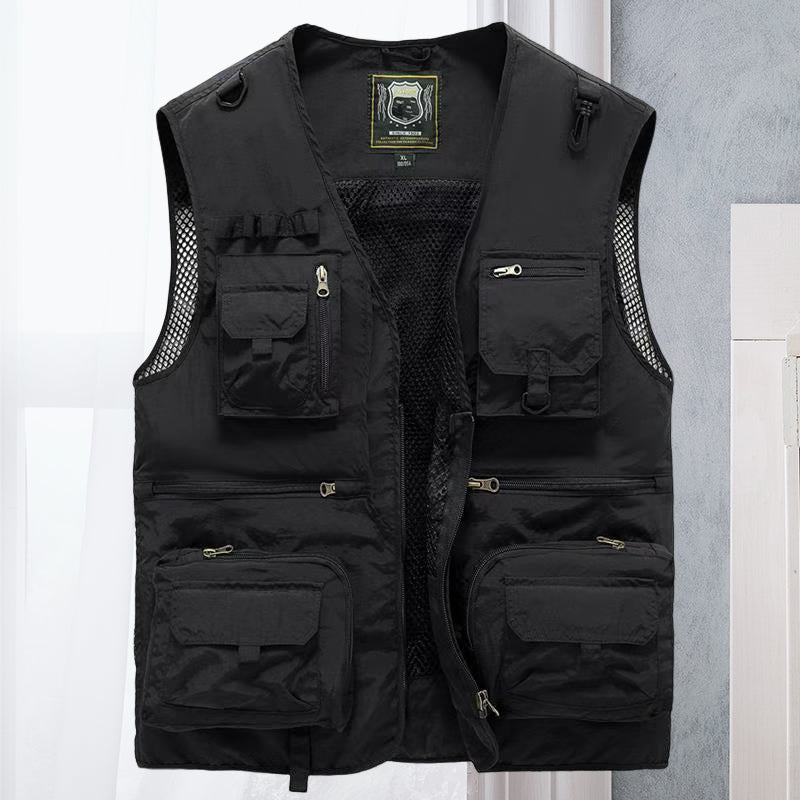 Lightweight men's adventure vest, perfect for layering during outdoor activities like hiking & fishing.