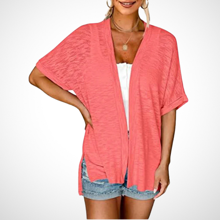 Light & elegant women's short sleeve open front cardigan, a flowing top for versatile spring and summer layering.