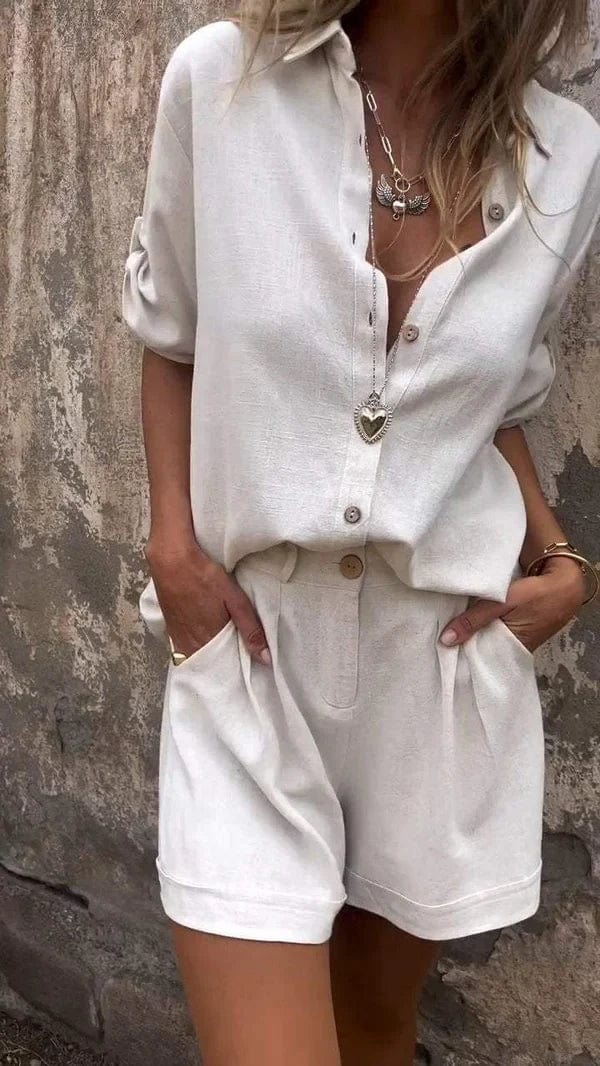 Lightweight women's shorts & top matching set, perfect for summer casual wear & comfort.