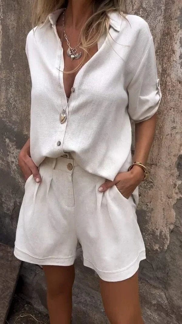 Effortless style women's two-piece shorts set for warm weather, vacation, or loungewear.