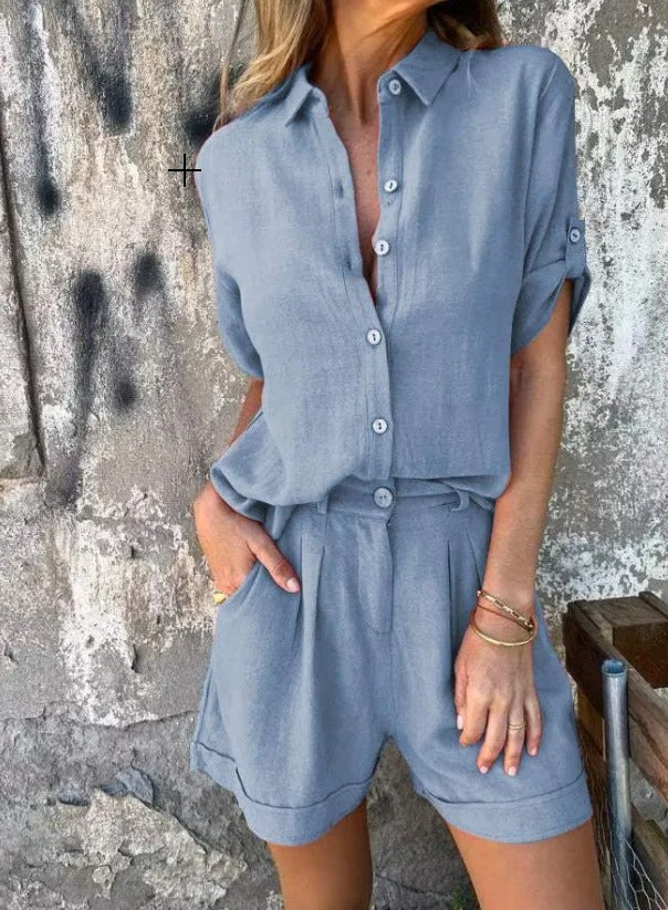 Ultra-comfortable women's loungewear shorts set, perfect two-piece for relaxed summer days.