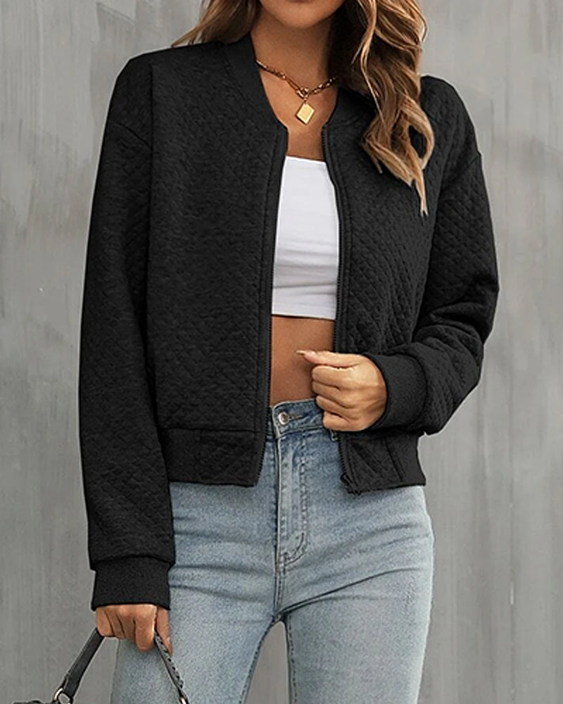 Chic women's mid-season bomber jacket, lightweight outerwear for spring, summer, or fall casual style.